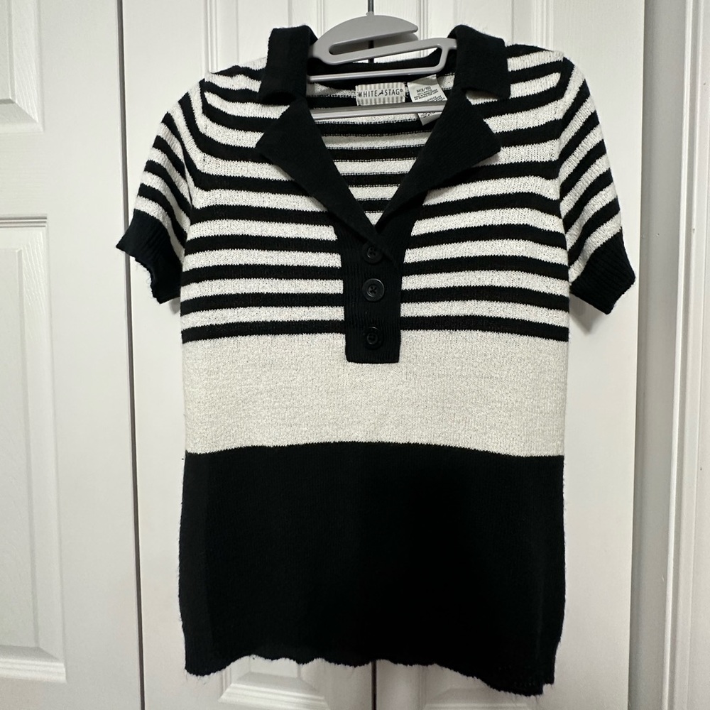 White Stag Double Collar short sleeves Striped sweater